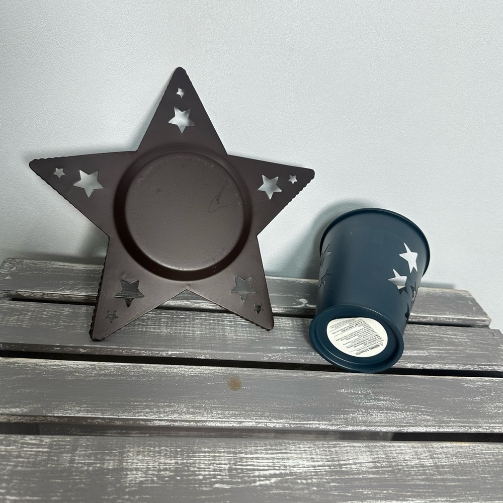Farmhouse Country Star Candle Holder & Blue Metal Votive Holder/Garland Set of 3 - Picture 3 of 6